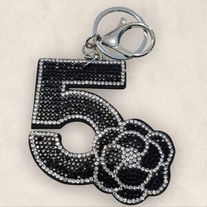 Elegant Black and Silver No. 5 Bag Charm Keychain